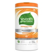 Seventh Generation Disinfecting Multi-Surface Wipes, Lemongrass Citrus Scent, 70 Wipes - Pack of 2