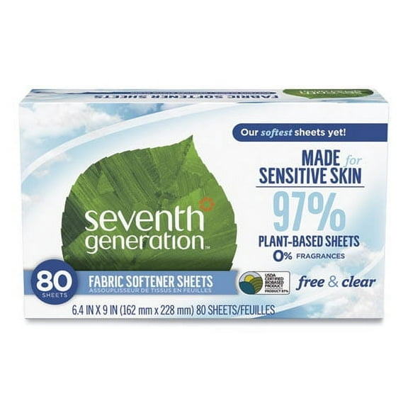 Pack of 2 - Seventh Generation Fabric Softener Sheets, Free And Clear, 80 Count Packaging May Vary