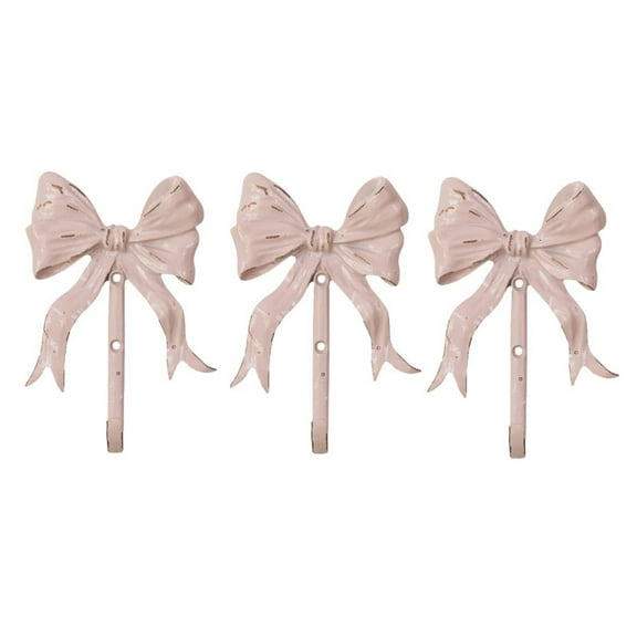 Pack of 2 Shabby Chic Large Decorative Wall Hooks 5.3" H,Iron Pink Bow Coat Hooks with Screws for Key, Towel, Bags, Cup, Hat and More