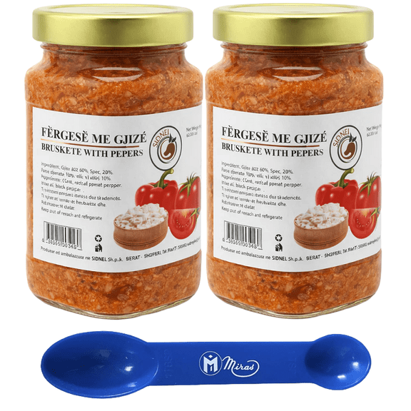 (Pack of 2) Sidnej Fergese me Gjize (Tomato & Pepper Sauce w/Cheese) 500g (2in1) Miras Trademark Measuring Spoon Included)