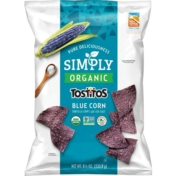 Pack of 2 Simply Tostitos Organic Blue Corn Tortilla Chips, 8.25 oz Bag