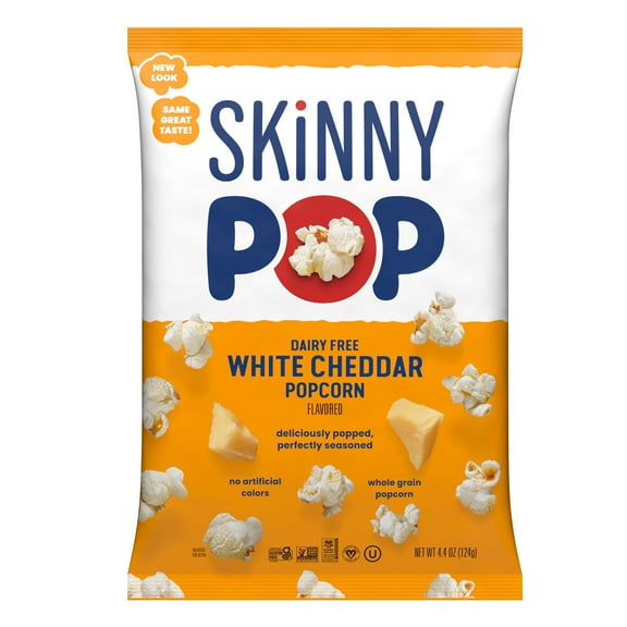 Pack of 2 SKINNYPOP Dairy-Free White Cheddar Popped Popcorn, 4.4 oz (Package May Vary)