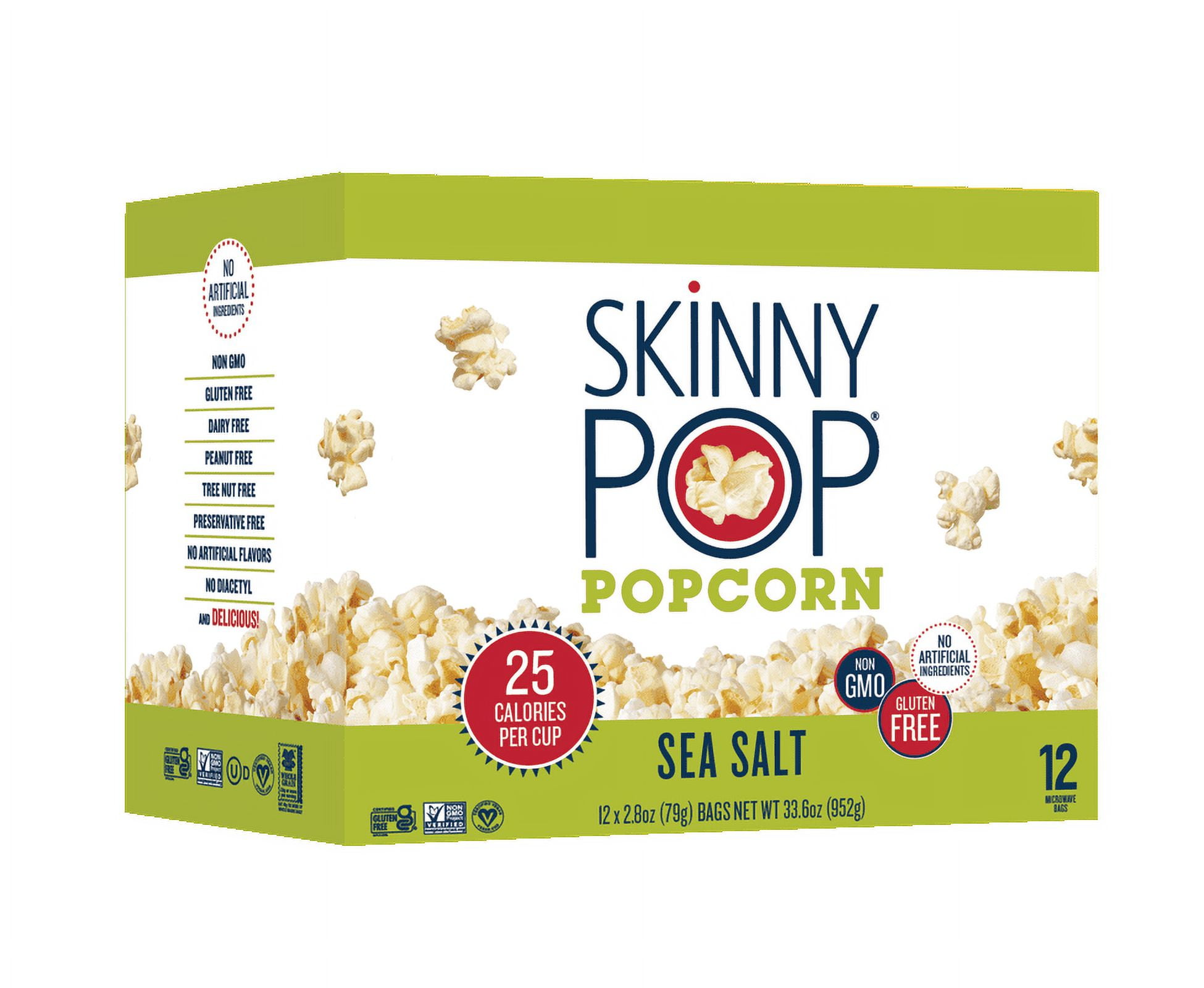 Pack of 2 SkinnyPop Gluten-Free Sea Salt Microwave Popcorn, 2.8 oz, 12 Count