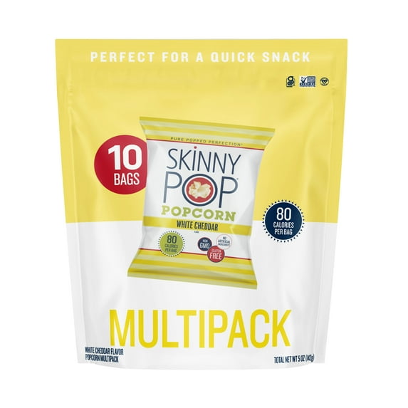 SkinnyPop Gluten-Free White Cheddar Popcorn, 0.5 oz Snack-Size Bags, 10 Count-Pack of 2
