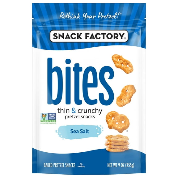 Pack of 2 Snack Factory Bites Baked Pretzel Snacks - Sea Salt, 9 oz (Package May Vary)