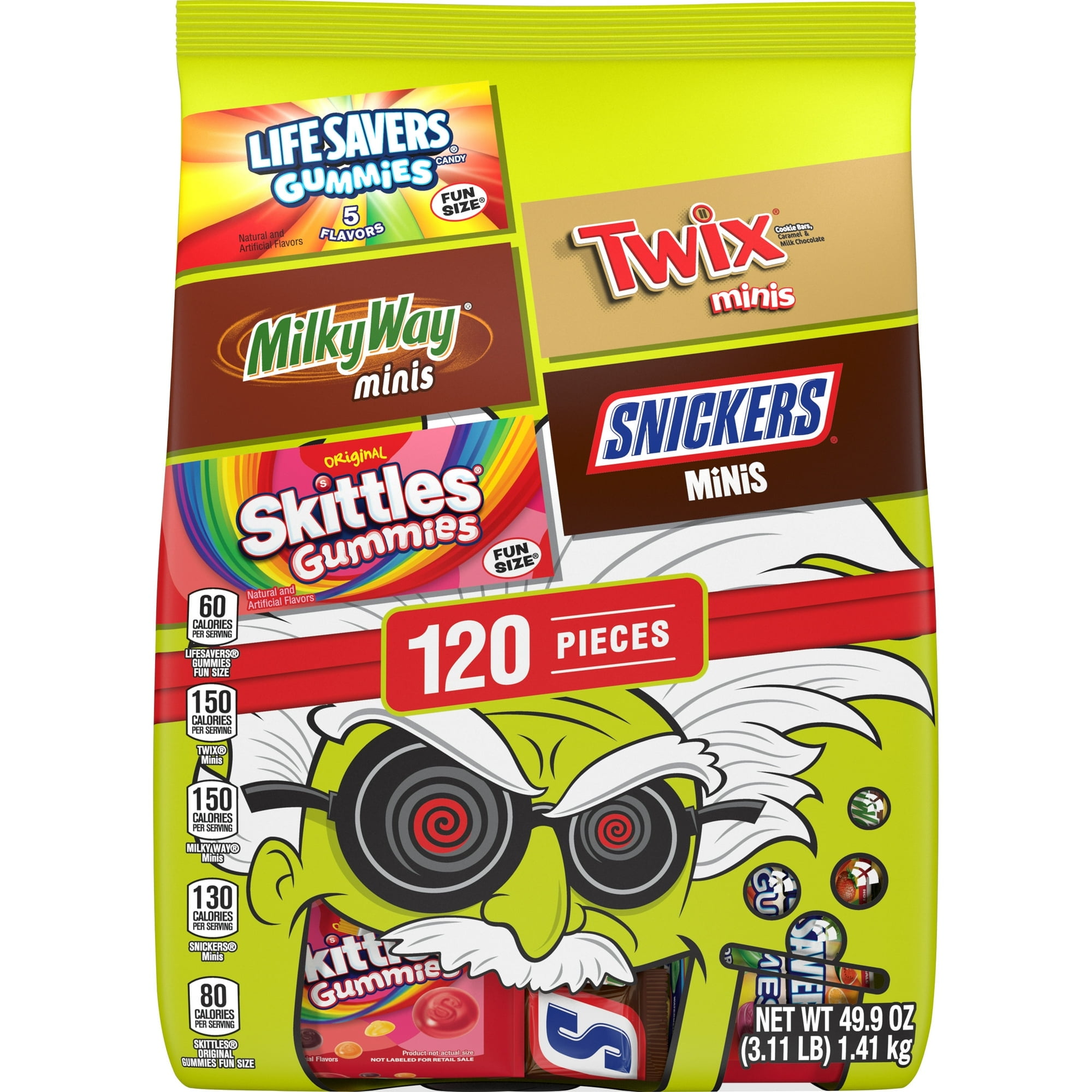 Pack of 2 Snickers, Skittles Gummies & More Halloween Candy Variety Pack - 120 Ct Bulk Bag