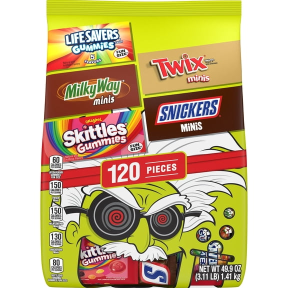 Pack of 2 Snickers, Skittles Gummies & More Halloween Candy Variety Pack - 120 Ct Bulk Bag