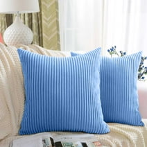 Pack of 2 Soft Corduroy Velvet Pillow Covers, 18x18 Inch Striped Square Boho Pillowcase, Blue