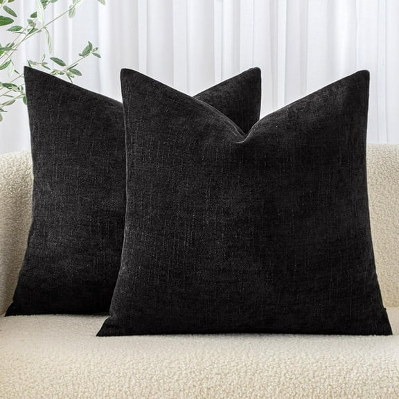 Pack of 2 Soft Textured Throw Decorative Pillow Covers for Couch Sofa Bedroom, 18x18 inch, Black