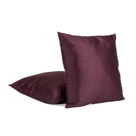 Pack of 2 Solid Faux Silk Square Decorative Pillow Covers/Shams with Zipper Closure - (18"x18", Plum)