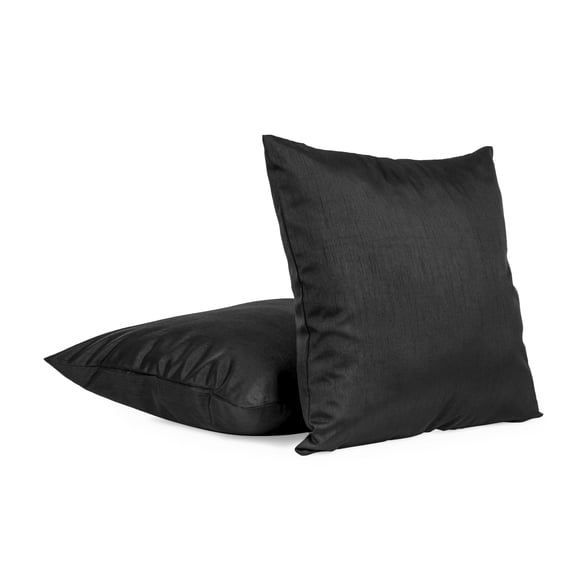 Pack of 2 Solid Faux Silk Square Decorative Pillow Covers/Shams with Zipper Closure - (24"x24", Black)