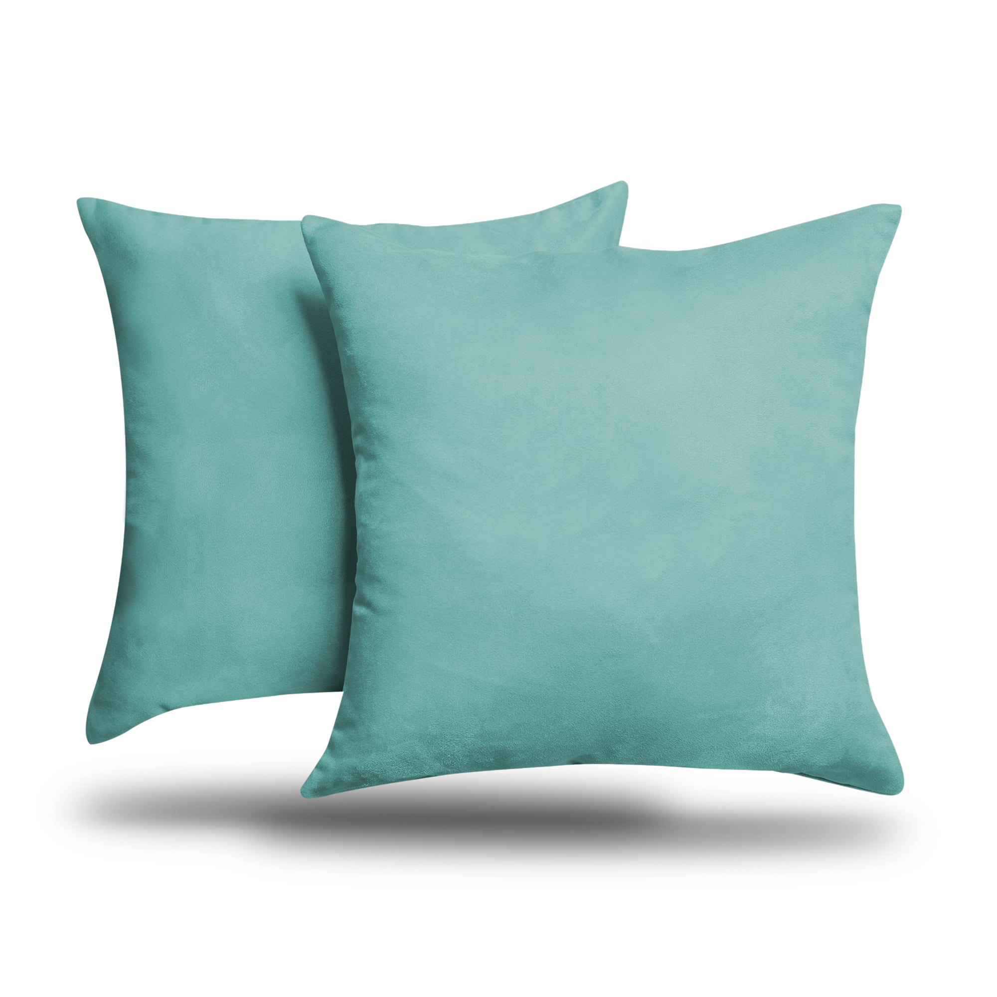 Pack of 2 Solid Faux Suede Soft Decorative Square European Pillow Covers for Sofa Living Room and Bedroom (26 x 26, Aqua)