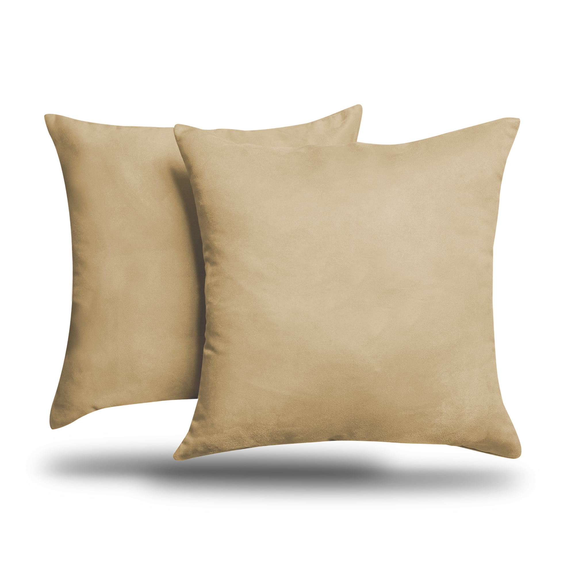 Pack of 2 Solid Faux Suede Soft Decorative Square European Pillow Covers for Sofa Living Room and Bedroom (26 x 26, Beige)