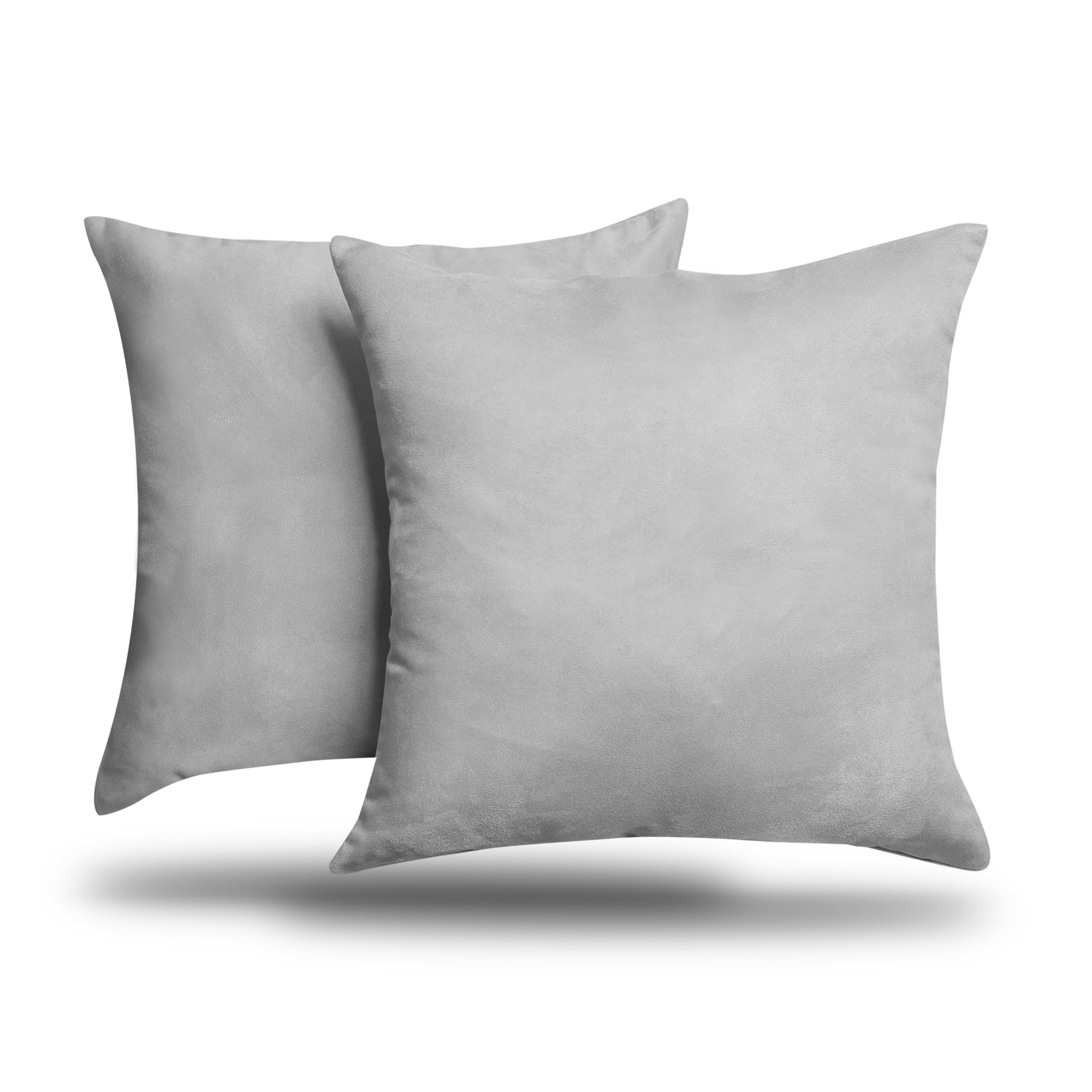 Pack of 2 Solid Faux Suede Soft Decorative Square European Pillow Covers for Sofa Living Room and Bedroom (26 x 26, Grey)