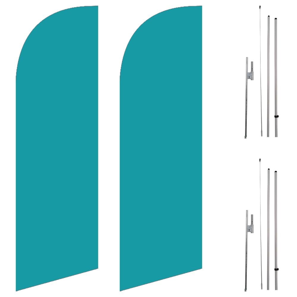 Pack of 2 Solid Teal 6ft Medium Size Feather Flags Outdoor Signs with complete 8ft poles Kit, Pack Includes 2 Flags and 2 Poles with 2 Ground Stakes