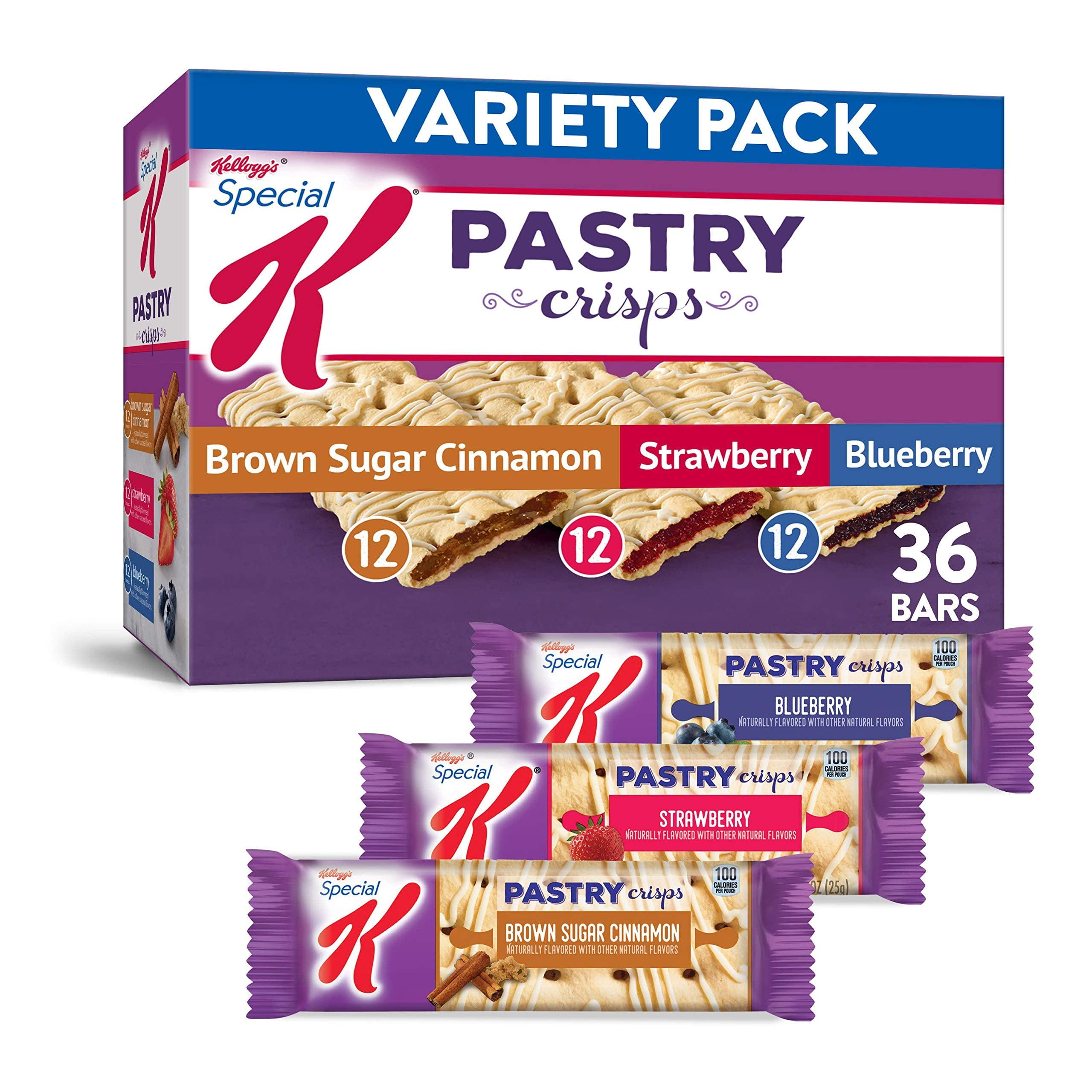 Pack of 2 - Special K Variety Pack, Brown Sugar Cinnamon/Strawberry/Blueberry Crisps, 36 Ct
