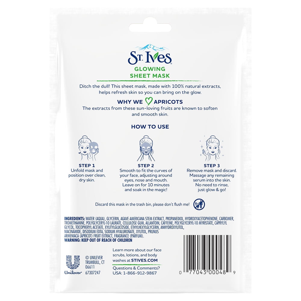 Pack of (2) St. Ives Skin Care Sheet Mask, Glow Apricot