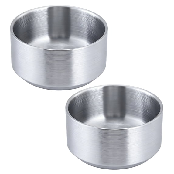 Pack of 2 Stainless Steel Rice Bowls with Easy Cleaning Surfaces Double Wall Tableware for Daily Home Use