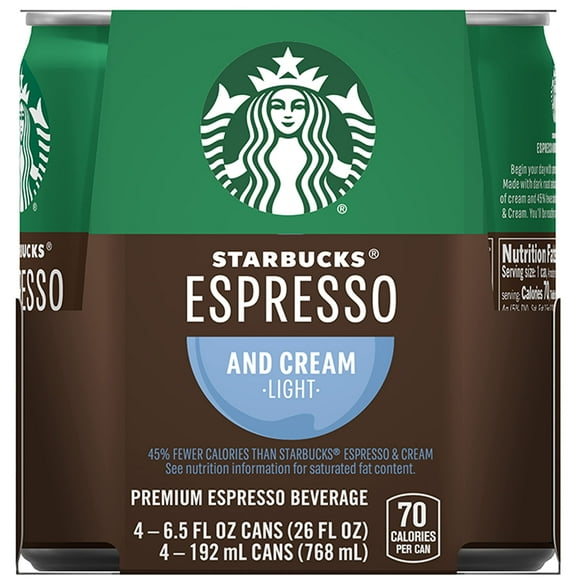 Pack of 2 - Starbucks Double Shot Espresso, Espresso & Cream Light, Coffee Drink (4 Count, 6.5 Fl Oz Each)