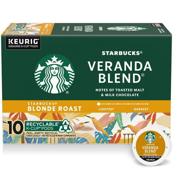 Pack of 2 - Starbucks K-Cup Coffee Pods, Starbucks Blonde Roast Coffee, Veranda Blend, 100% Arabica, 1 Box (10 Pods) Packaging May Vary