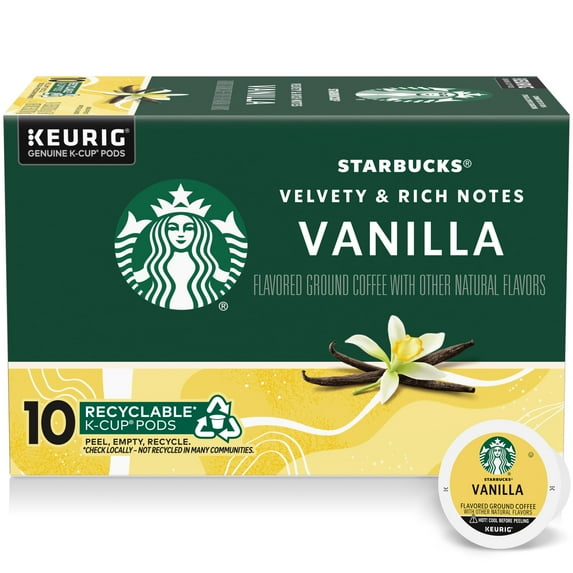 Pack of 2 - Starbucks K-Cup Coffee Pods, Vanilla Flavored Coffee, Naturally Flavored, 100% Arabica, 1 Box (10 Pods) Packaging May Vary