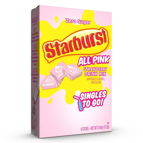 Pack of 2 Starburst All Pink Strawberry Singles to Go Drink Mix, 6 ct, 0.43 oz. (Package May Vary)