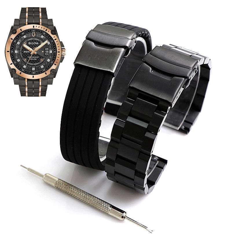 Pack of 2 Steel Silicone Black Replacement Watch Band Bulova