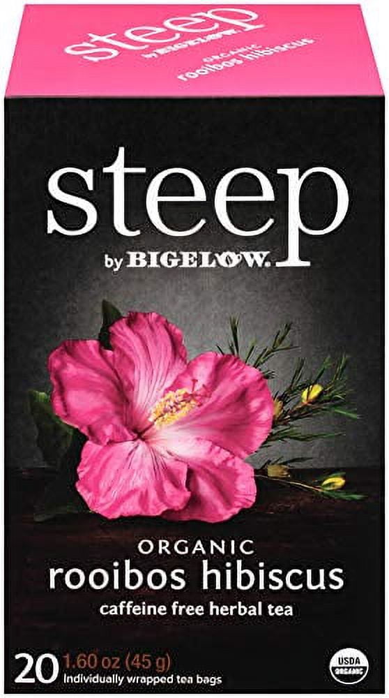 Pack of 2 - Steep Organic Rooibos Hibiscus Herbal 20 Count Box, Certified Organic, Gluten-Free, Kosher Tea In Foil-Wrapped Bags