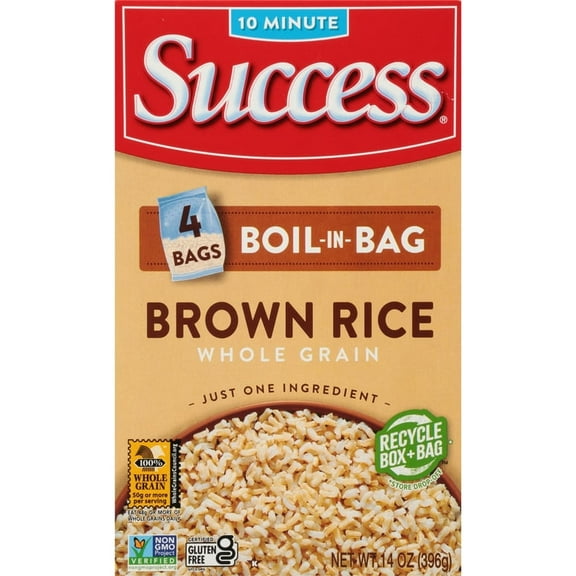 Pack of 2 Success Boil-in-Bag Rice, Precooked Brown Rice, 4 Bags per Box