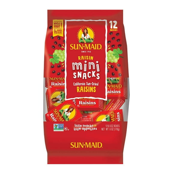 Pack of 2 Sun-Maid Natural California Raisins Mini-Snacks, 12 ct (Package May Vary)
