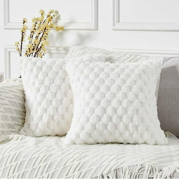 Pack of 2 Super Soft Cozy Decorative Throw Pillow Covers Fuzzy Plush Faux Fur Luxury Cushion Cover Pillowcase for Sofa Couch Bed Livingroom