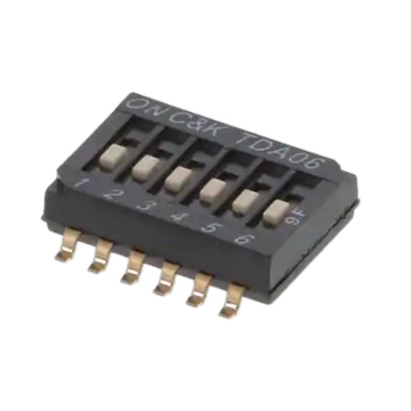 Pack of 2 TDA06H0SB1 Dip Switch SPST 6 Position Surface Mount Slide (Standard) Actuator 25mA 24VDC, RoHS