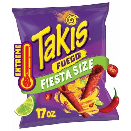 Pack of 2 - Takis Fuego Hot Chili Pepper & Lime Rolled Tortilla Chips 17 oz Packaging May Vary