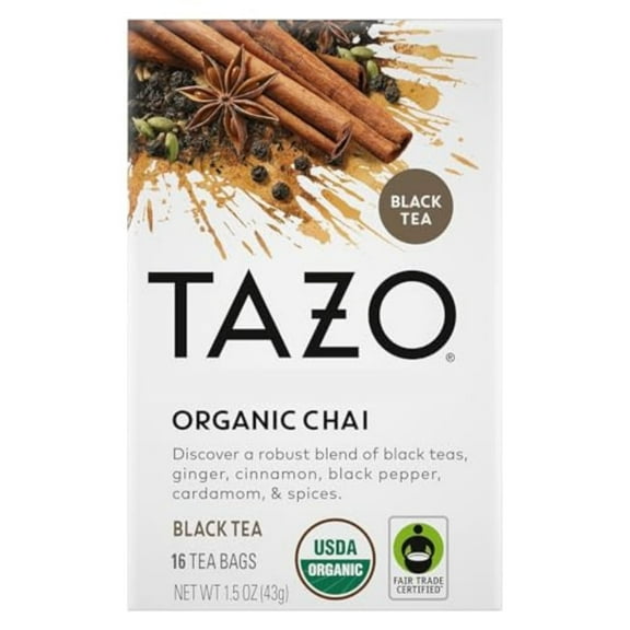 TAZO Organic Chai Black Tea Bags, Caffeinated tea, 16 Total Bags ( Pack of 2 )