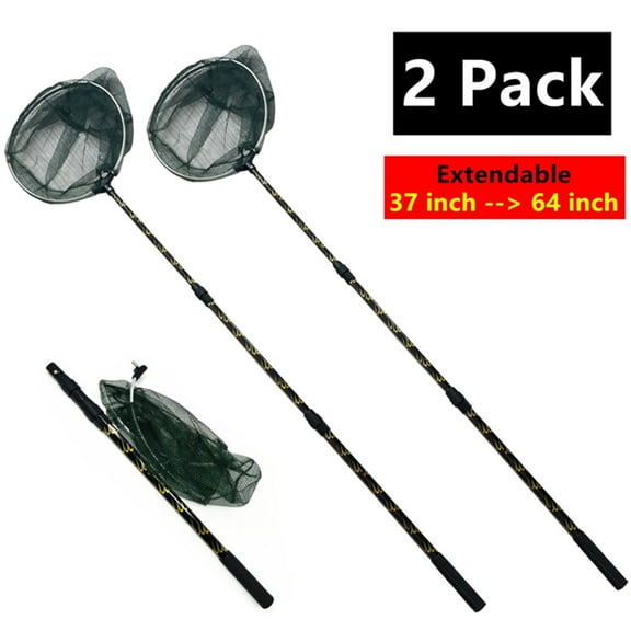 Pack of 2 Telescopic Folding Aluminum Handle Fishing Landing Net 3 Section Extending Pole (Upgraded Version)