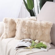 Pack of 2 Thick Plush Wool Throw Pillow Covers 18x18 Inch Beige Soft Decorative Cushion Cover for Sofa Bedroom Pillow Shell
