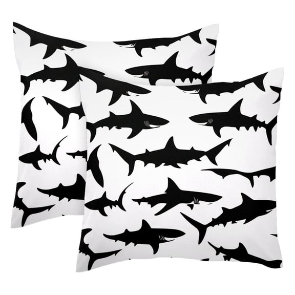 Pack of 2 Throw Pillow Covers Black Sharks Silhouette Decorative Pillow Cases Home Decor Square 18x18 Inches Pillowcases