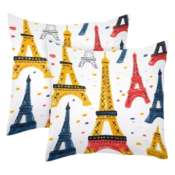 Pack of 2 Throw Pillow Covers Cartoon Eiffel Tower Decorative Pillow Cases Home Decor Square 18x18 Inches Pillowcases