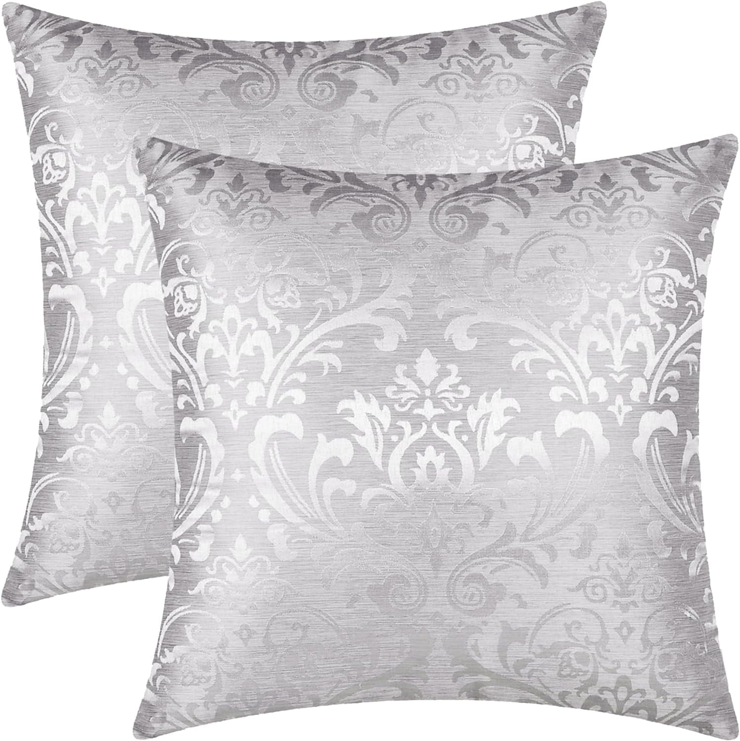 Silver Gray Polyester Damask Floral 18" Throw Pillow Covers, Set of 2
