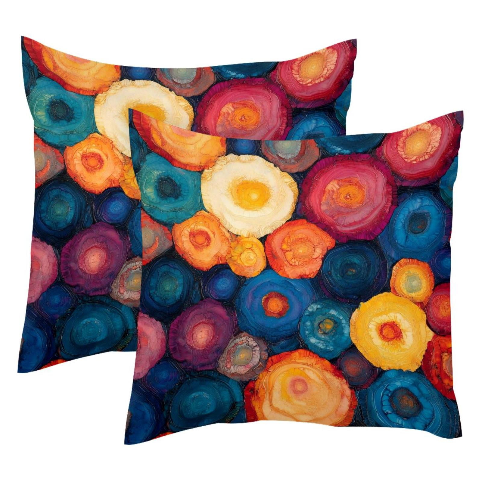 Pack of 2 Throw Pillow Covers Colorful Circles Patterns Decorative Pillow Cases Home Decor Square 18x18 Inches Pillowcases