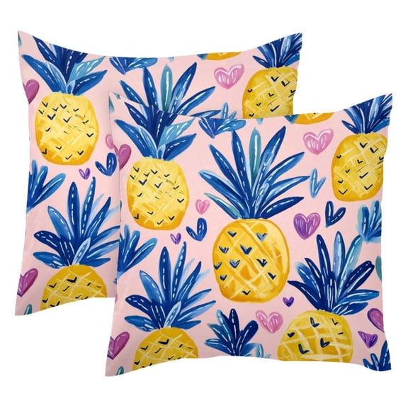 Pack of 2 Throw Pillow Covers Pineapple Love Heart Pattern Decorative Pillow Cases Home Decor Square 18x18 Inches Pillowcases