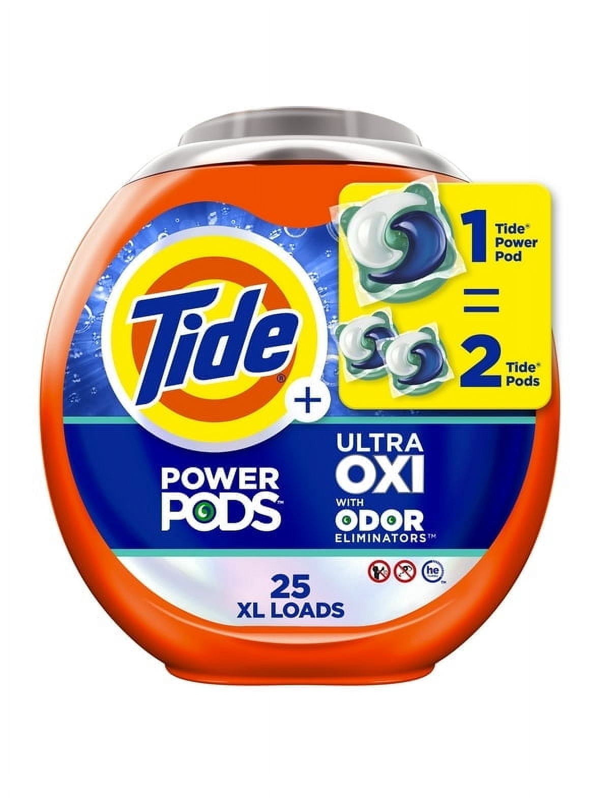 Pack of 2 Tide Ultra OXI Power PODS with Odor Eliminators Laundry Detergent Pacs, 25 Count