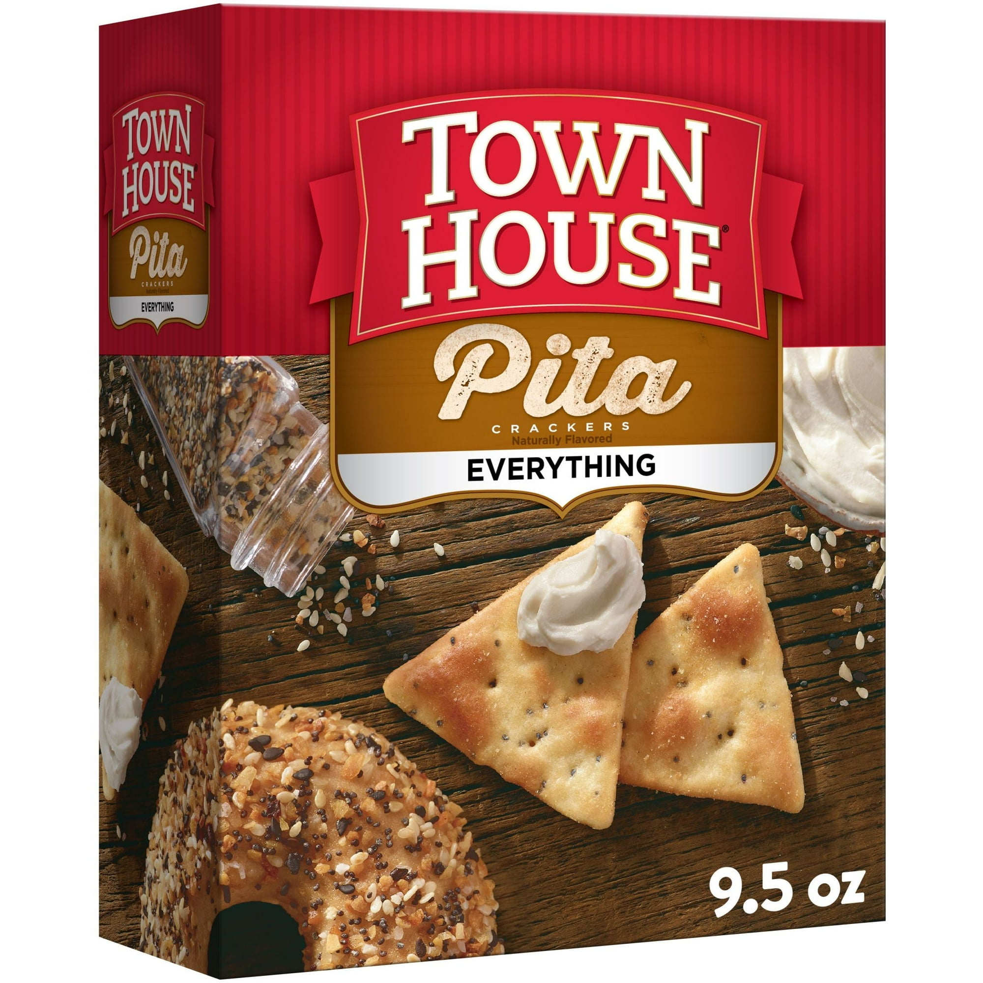 Town House Pita Oven Baked Crackers, Party Snacks, Everything Flavor, 9.5oz Box (1 Box) ( Pack of 2 )