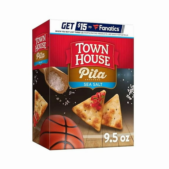 Town House Pita Oven Baked Crackers, Sea Salt, 9.5oz Box (1 Box)