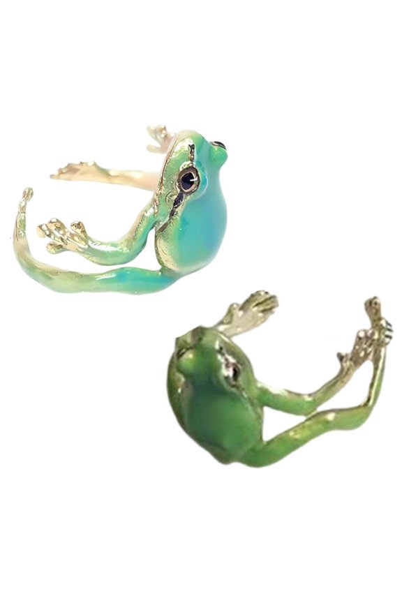 Pack of 2 Tree Frogs Shaped Rings Adjustable Size Rings Eye Catching Ornament Fashionable for Couple