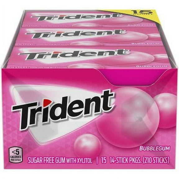 Trident Bubblegum Sugar Free Gum (14 pieces, 15 pk.) pack of 2