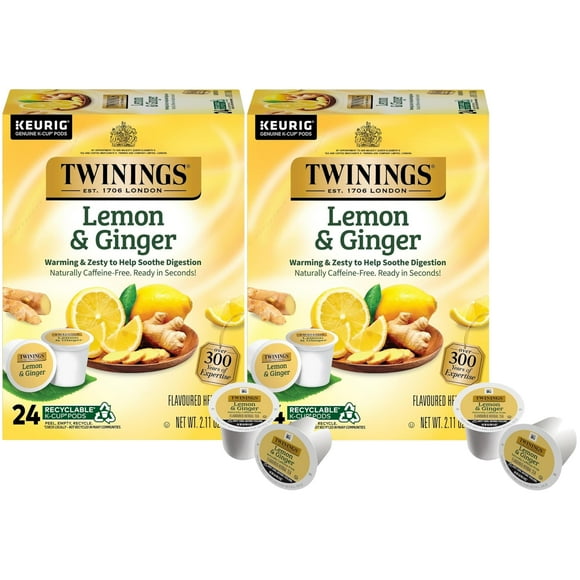 Pack of 2 - Twinings Lemon & Ginger Herbal Tea K-Cup Pods For Keurig, 24 Count (Pack Of 2), Naturally Caffeine-Free, Enjoy Hot Or Iced