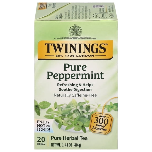 Twinings Pure Peppermint Herbal Tea Individually Wrapped Bags, 20 Count Fresh Minty Flavour, Naturally Caffeine-Free, Enjoy Hot or Iced, 120 Teabags ( Pack of 2 )