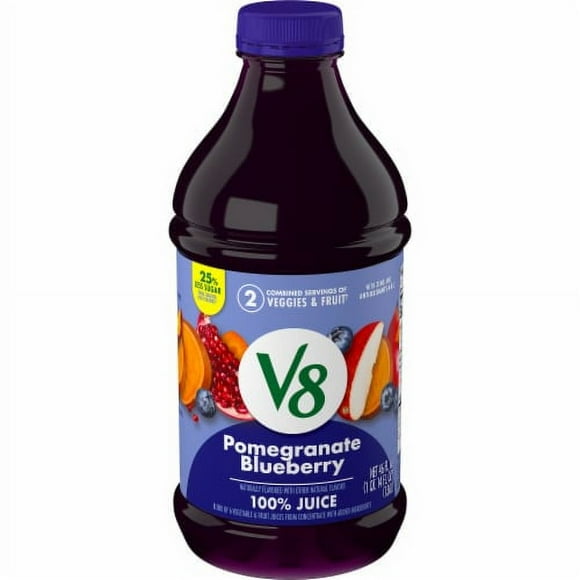Pack of 2 - V8 Pomegranate Blueberry 100% Fruit and Vegetable Juice Bottle 46 fl oz