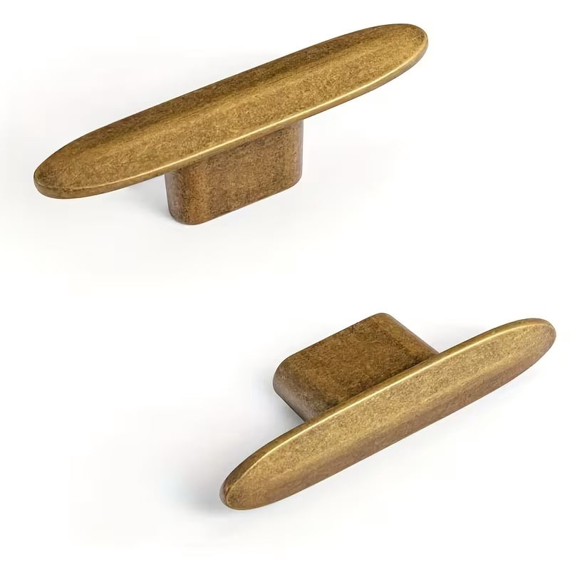Pack of 2 Vintage Brass Oval Cabinet Knobs - 2.2" Antique Style Drawer Handles for Kitchen, Dressers, and Wardrobes with Mounting Screws Included